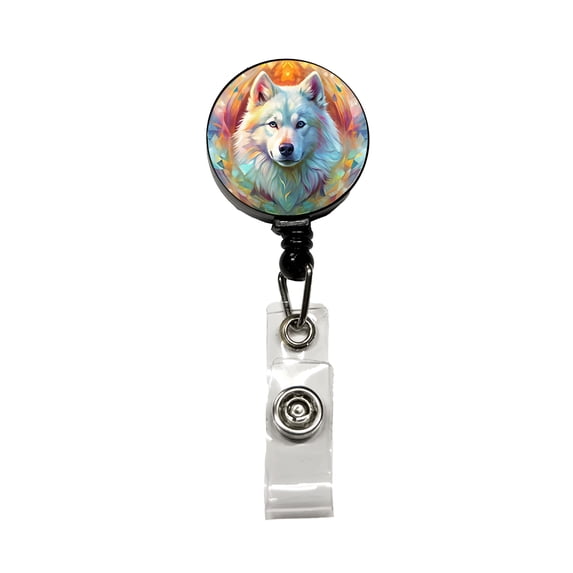 Samoyed Dog Abstract Art Retractable Reel ID Badge Key Card Name Tag Holder with Clip