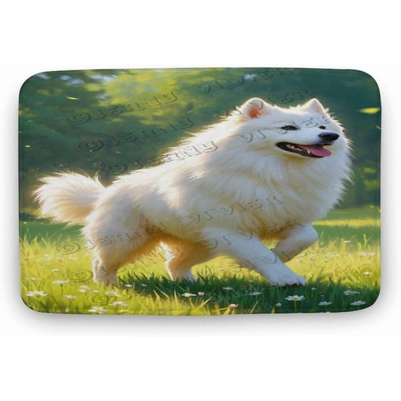 Samoyed Dog Bathroom Bath Rug for Dog Lovers, Soft Plush Microfiber Absorbent Non-Slip Floor Mat, 16 x 24 in