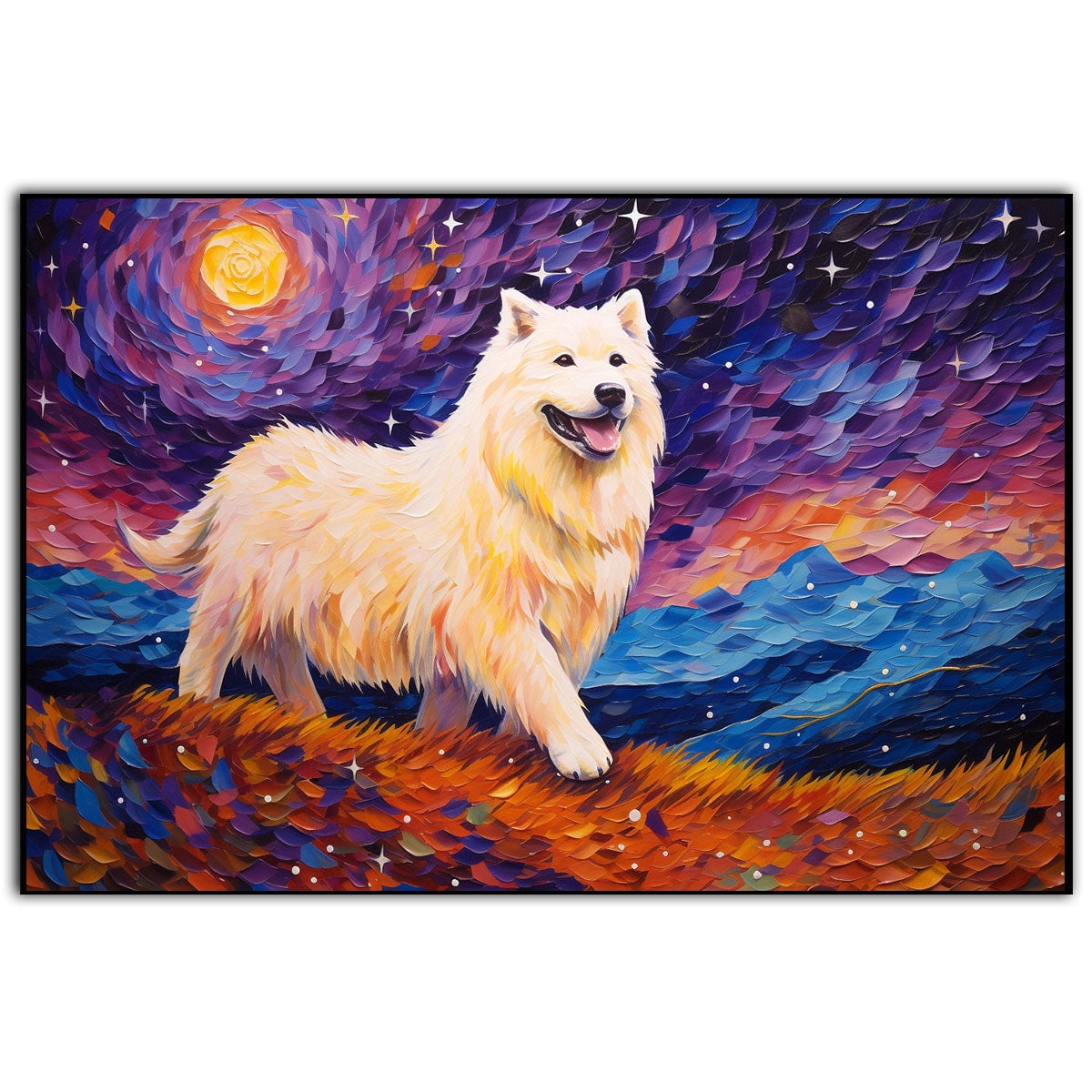 Samoyed Dog Canvas Prints of Starry Night Paintings Reproduction Post ...