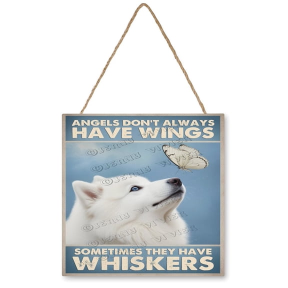 Samoyed Dog Hanging Wood Plaque with Rope, Gifts for Women Men - Cute Dog Wood Sign, Wall Art Home Office Farmhouse Bedroom Living Room Door Shelf Decor 12x12 inches