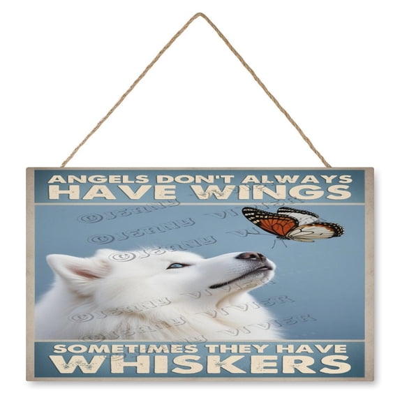 Samoyed Dog Hanging Wood Sign Home Decorative, Dog Decor, Funny Pet Sign, Home Wall Decor, Rustic Door Hanger, Gift for Dog Lovers, Pet Lovers,Pet Owners 10x16 inches