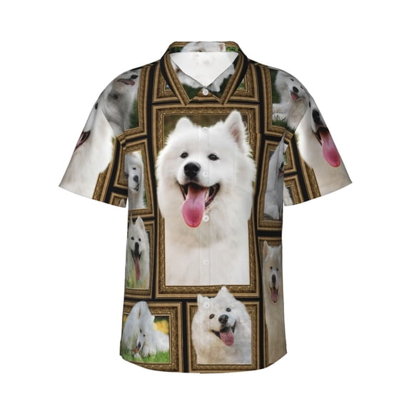 Samoyed Dog Hawaiian Shirts For Men, Summer Short-Sleeve Relaxed-Fit Button-Down Shirts 3x-Large