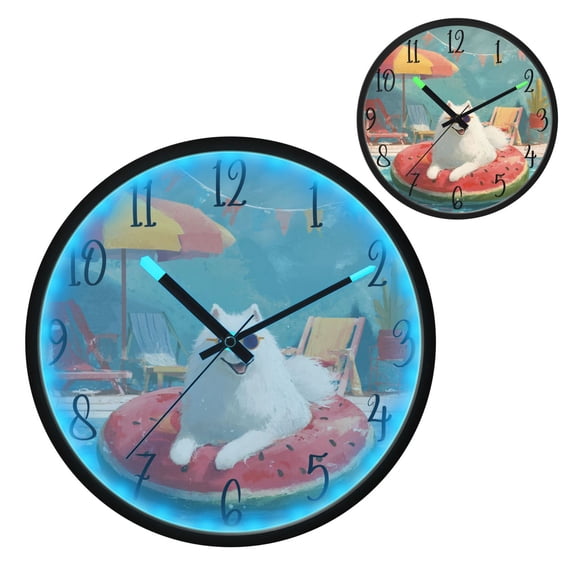 Samoyed Dog Luminous Wall Clock with Sound-Activated LED 12-Inch Silent Acrylic Timepiece for Bedroom Livingroom or Office