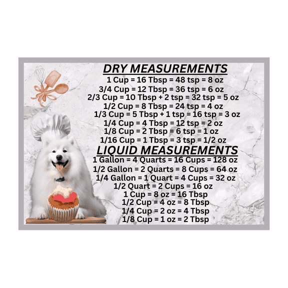 Samoyed Dog Measuring Chart Magnet Kitchen Baking Guide