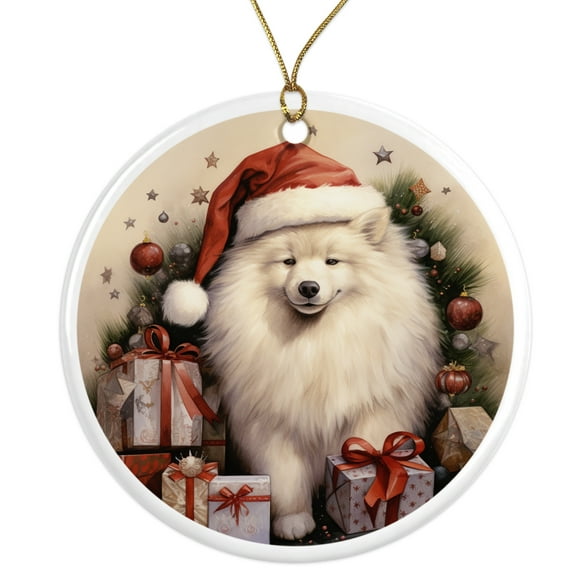 Samoyed Dog Ornament - Pet Ornament for Christmas Tree - 3" Round Ceramic - Printed in USA - Puppy New Dog - Dog Mom - Dog Dad - Pet Owner - Xmas Decoration DOG0175