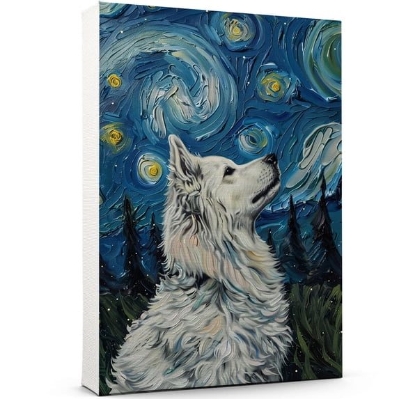 Samoyed Dog Starry Night Canvas Wall Art Prints, Dog Art Canvas ...