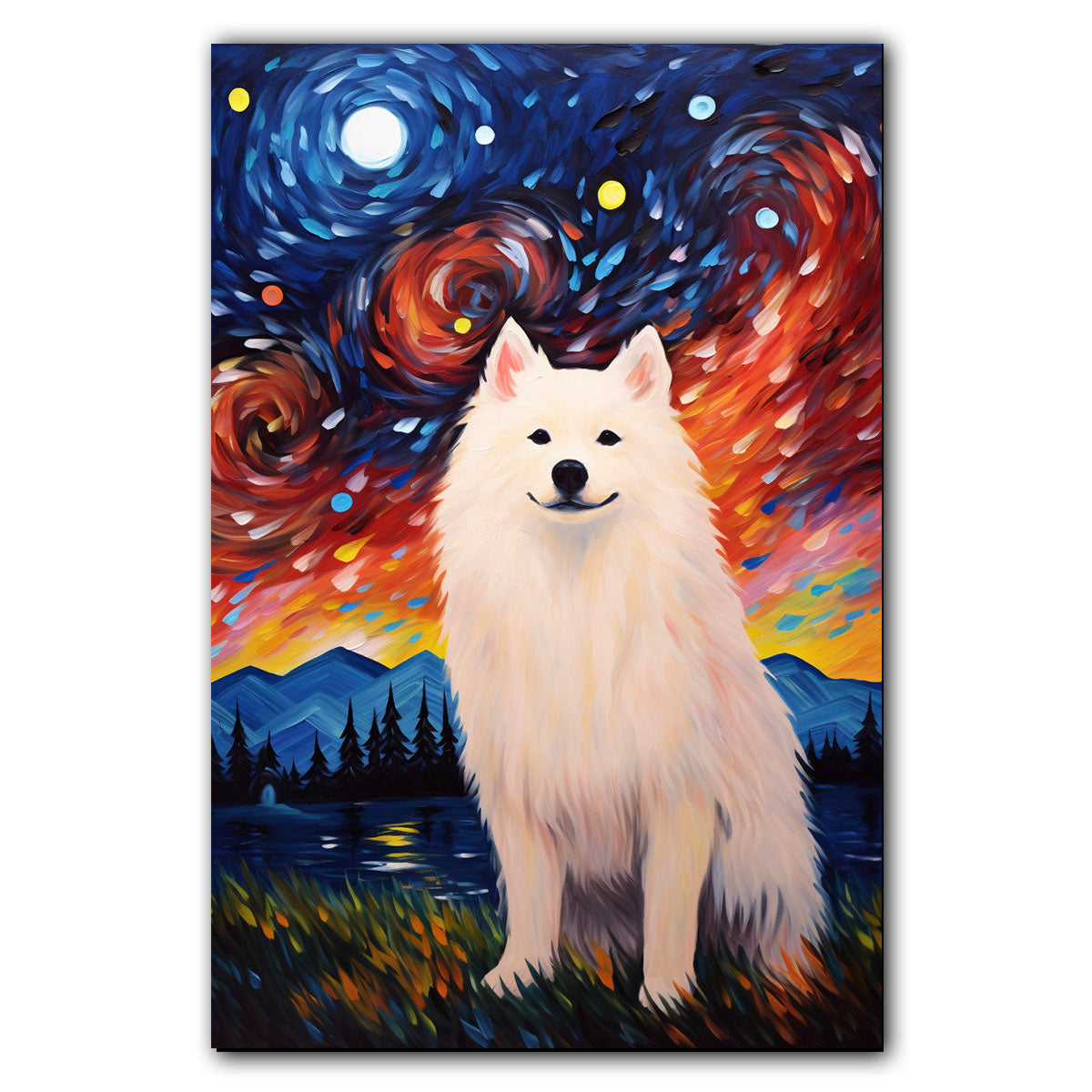 Samoyed Dog Unframed Starry Night Van Gogh Inspired Dog Pet Family ...