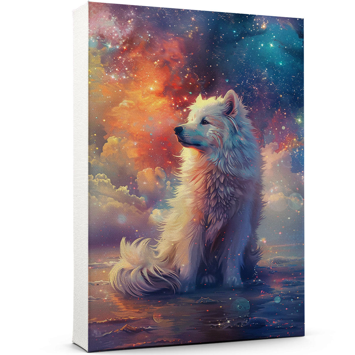 Samoyed Dog Wall Art, Dog with Space Starry Night : Pet Puppy Posters ...