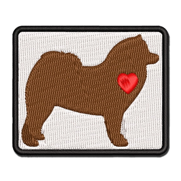Samoyed Dog with Heart Applique Multi-Color Embroidered Iron-On Patch - 2.5 Inch Small