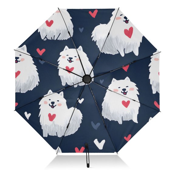 Samoyed Heart Pattern Umbrella Folding Sun Umbrella Travel Auto Open Close Large UV50+ 40in