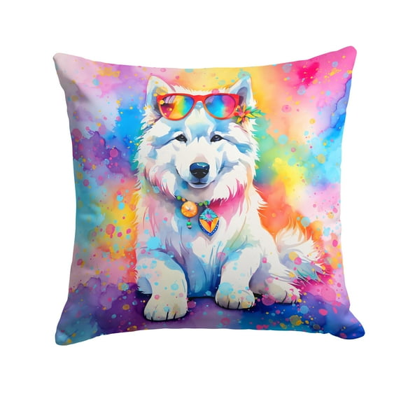 Samoyed Hippie Dawg Fabric Decorative Pillow 14 in x 14 in