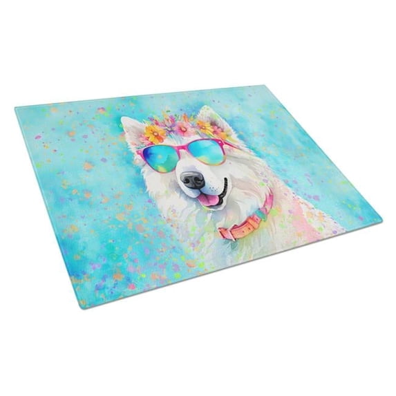 Samoyed Hippie Dawg Glass Cutting Board Large 12 in x 15 in
