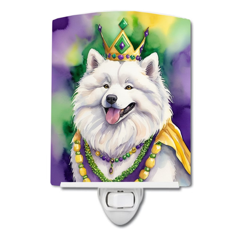 Samoyed King of Mardi Gras Ceramic Night Light 4 in x 6 in