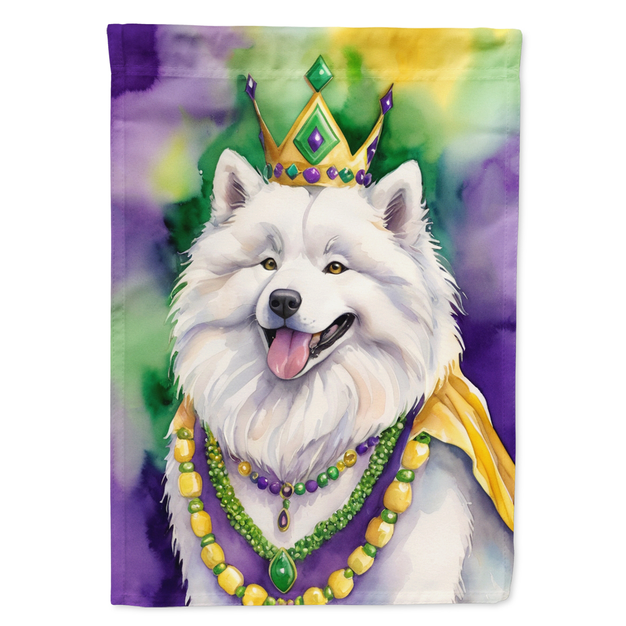 Samoyed King of Mardi Gras Garden Flag 11.25 in x 15.5 in