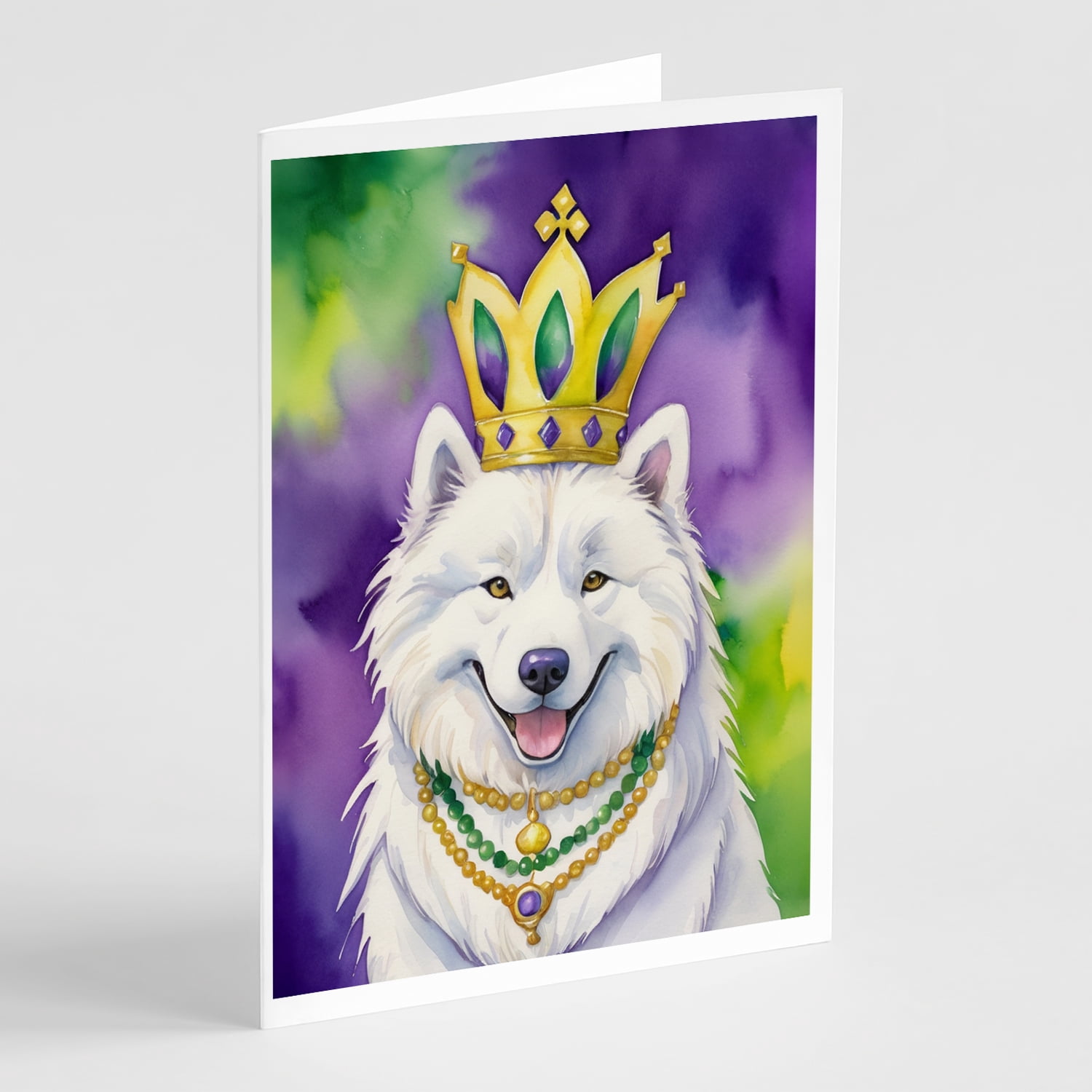 Samoyed King of Mardi Gras Greeting Cards Pack of 8 7 in x 5 in