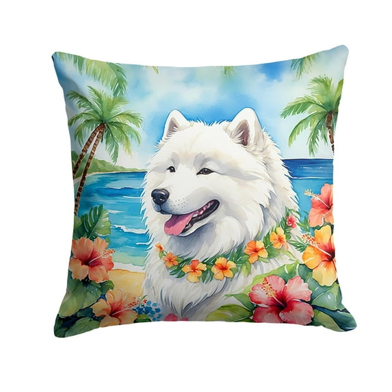 Samoyed Luau Throw Pillow 14 in x 14 in