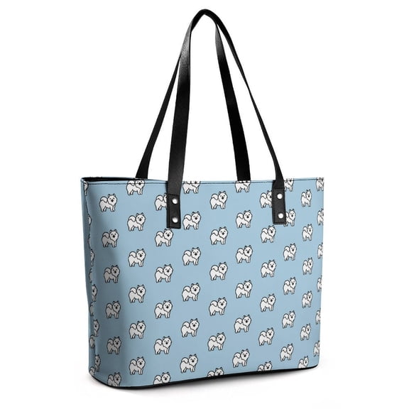Samoyed Pattern Woman Leather Handbags Large Tote Bag Fashion Portable Handbags With Zipper