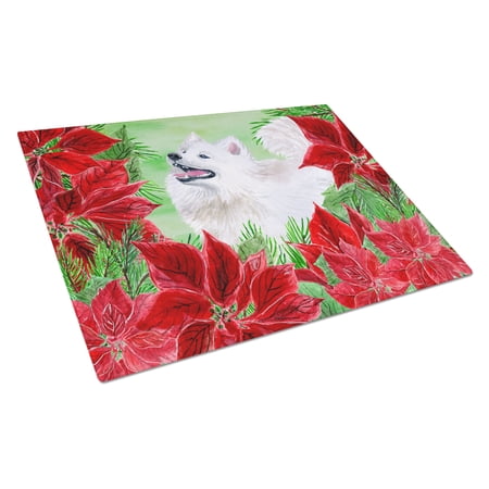 Samoyed Poinsettas Glass Cutting Board Large