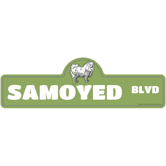 Samoyed Street Sign | Indoor/Outdoor | Dog Lover Funny Home Décor for Garages, Living Rooms, Bedroom, Offices | SignMission personalized gift | 20" Wide