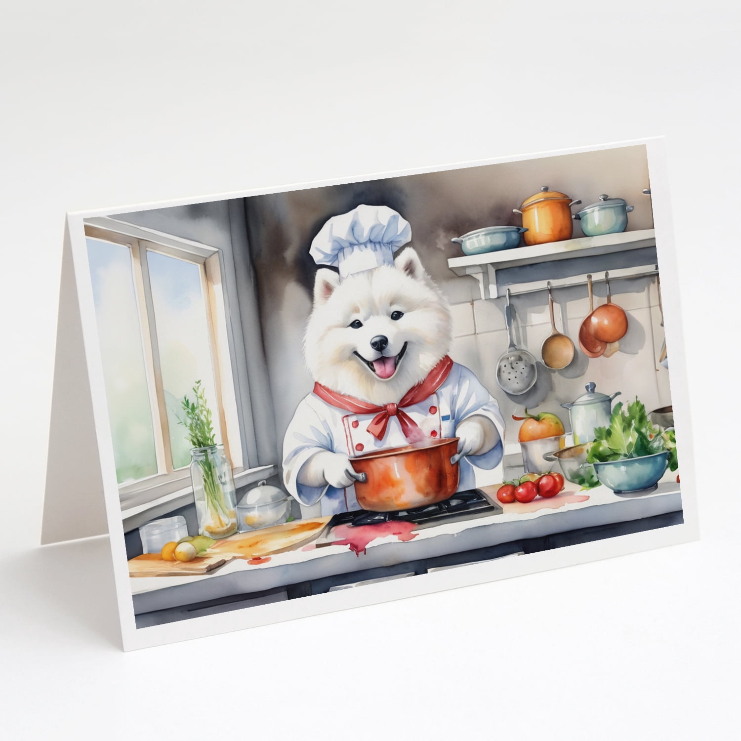 Samoyed The Chef Greeting Cards Pack of 8 7 in x 5 in