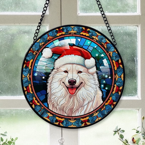 Samoyed Xmas Dog Ornament Christmas 2025 - Samoyed Dog Stained Glass Window Hanging, Dog SunCatcher Christmas Tree Decor, Dog, Christmas Keepsake