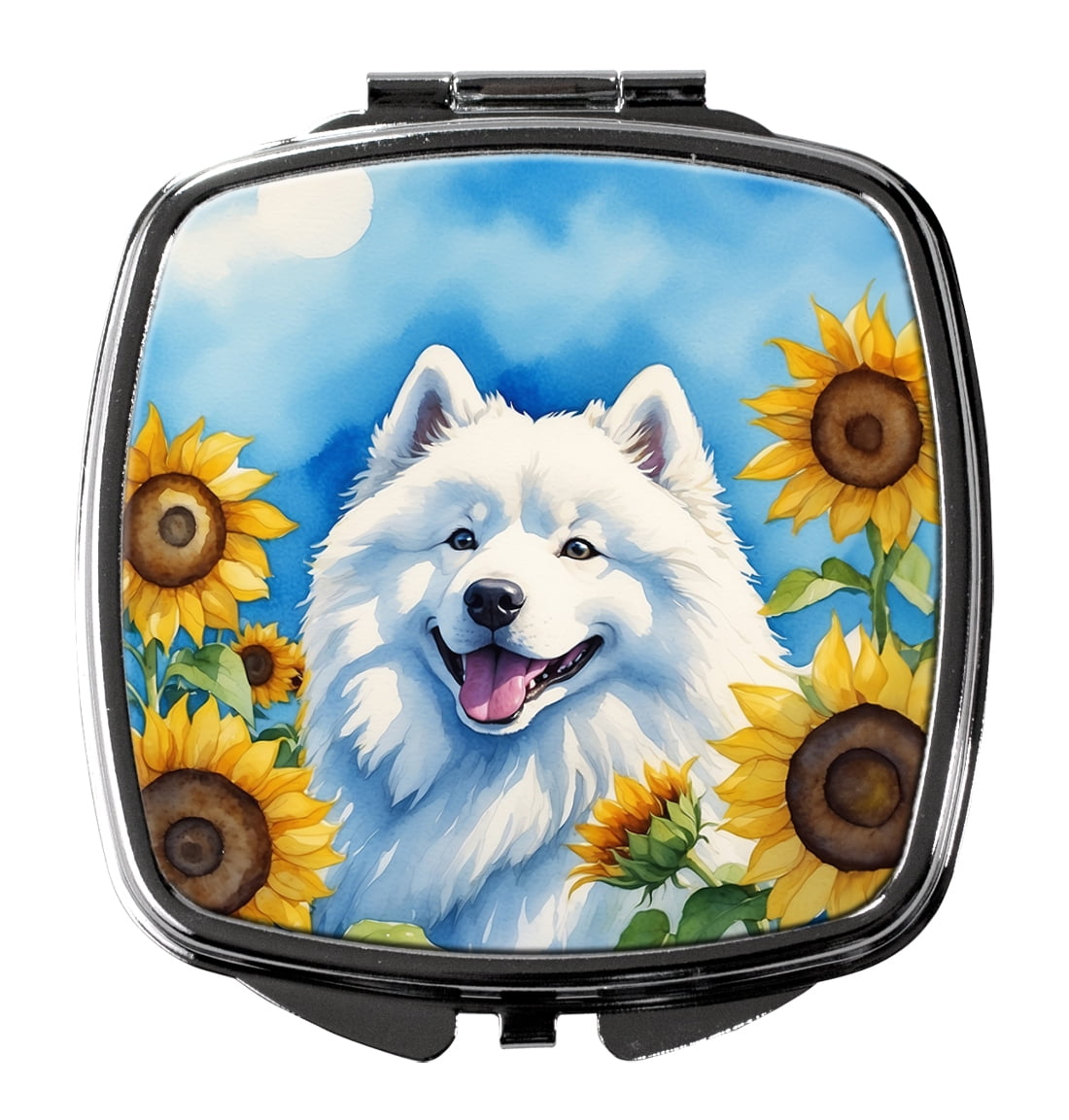 Samoyed in Sunflowers Compact Mirror 2.75 in x 3 in