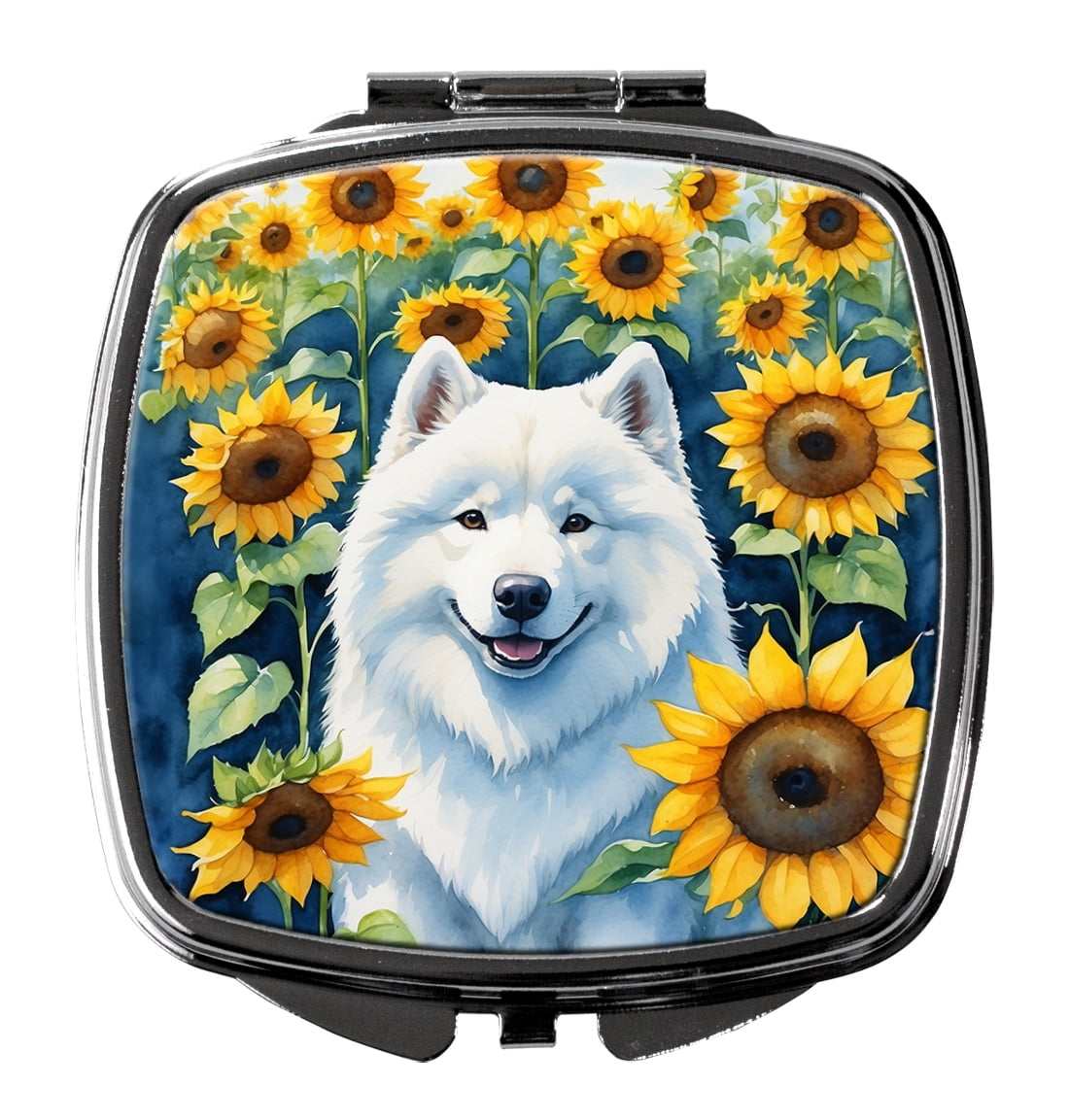 Samoyed in Sunflowers Compact Mirror 2.75 in x 3 in