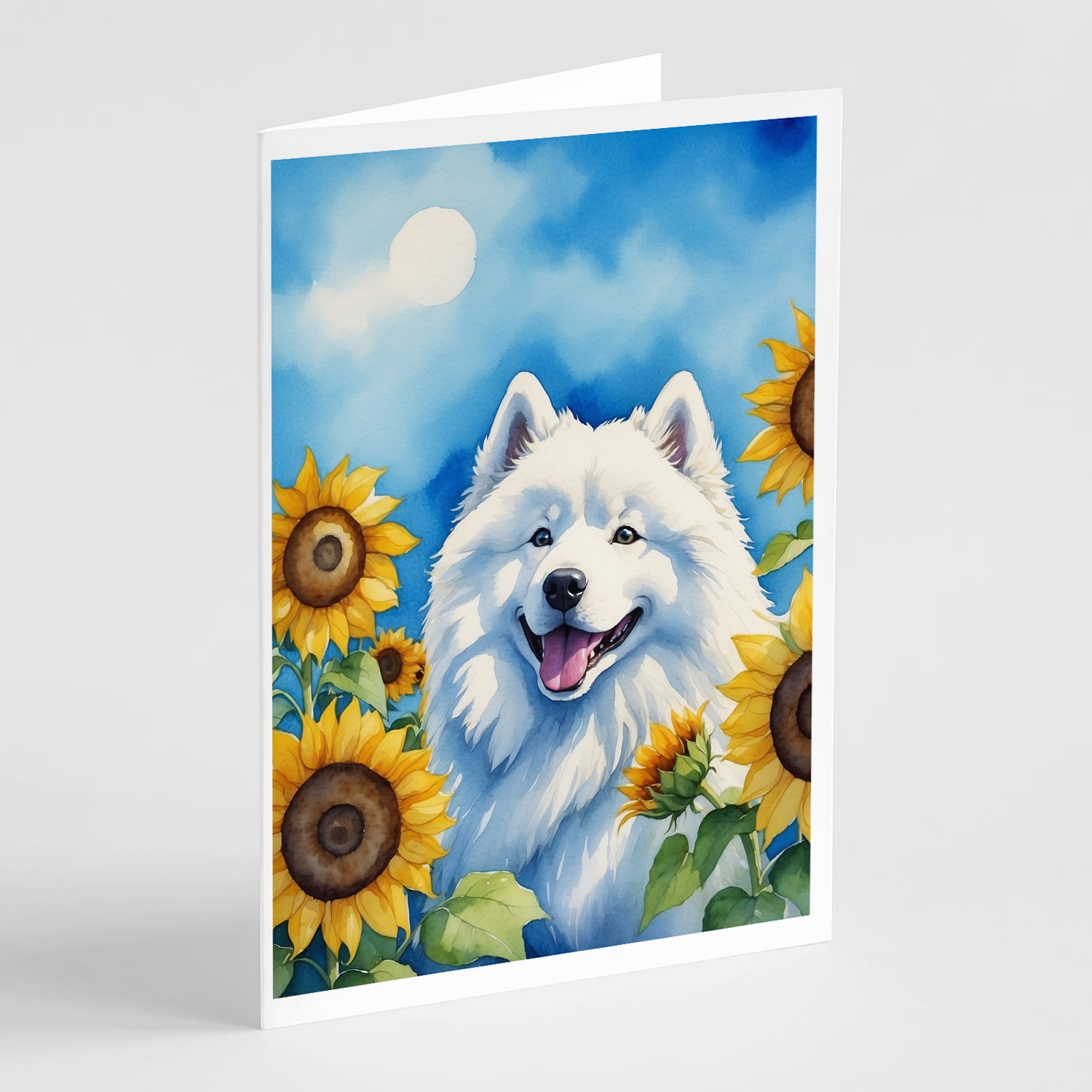 Samoyed in Sunflowers Greeting Cards Pack of 8 7 in x 5 in