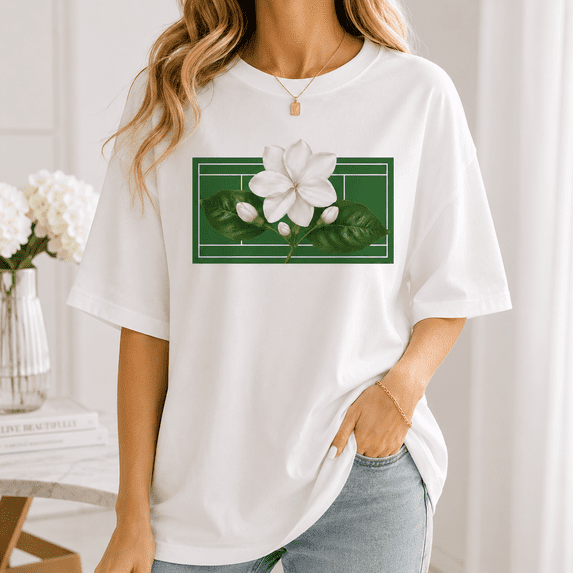 Sampaguita Bloom Tennis T-Shirt, Floral Tennis Fan Graphic Tee, 2026 Court Inspired Gift Shirt