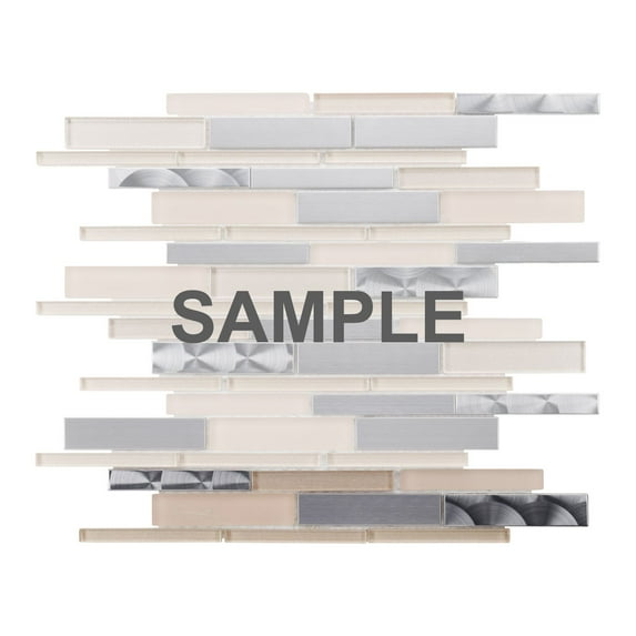 Sample - Beige Cream Crystal Glass Stainless Steel Metallic Metal Mosaic Tile Backsplash