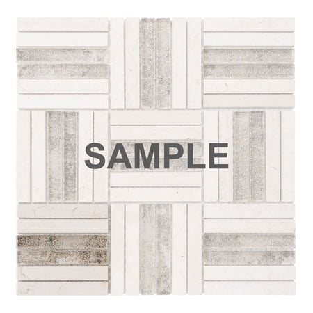 Sample - Beige Cream Marble Stone Gold Sand Glass Parquet Mosaic Tile Wall Backsplash