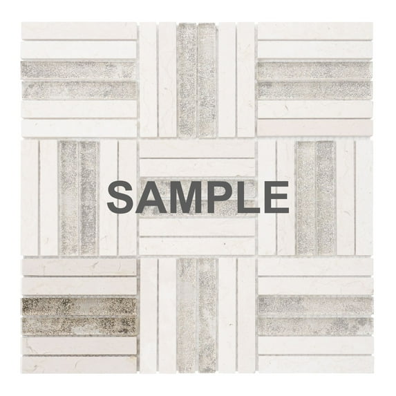 Sample - Beige Cream Marble Stone Gold Sand Glass Parquet Mosaic Tile Wall Backsplash