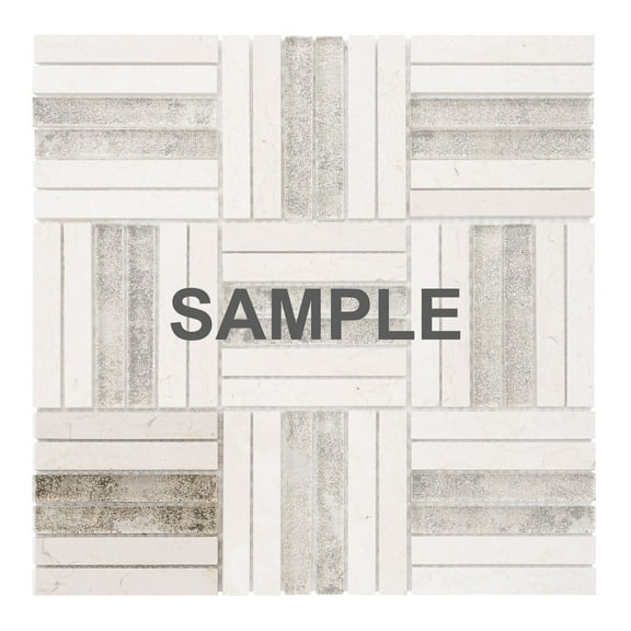 Sample - Beige Cream Marble Stone Gold Sand Glass Parquet Mosaic Tile Wall Backsplash