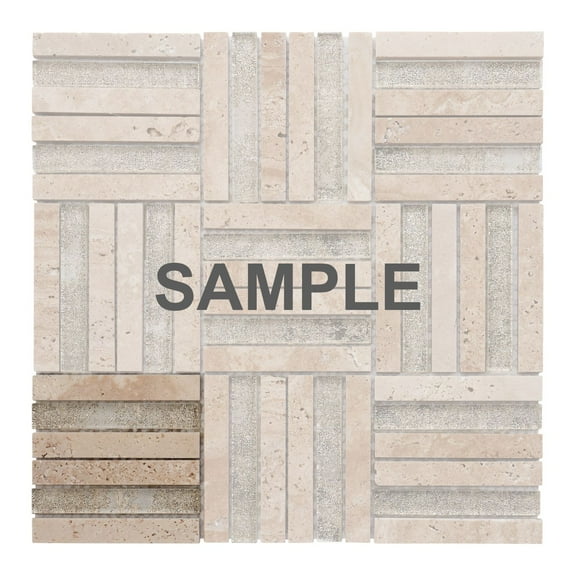 Sample - Beige Sand Travertine Marble Stone Gold Sand Glass Mosaic Tile Wall Backsplash