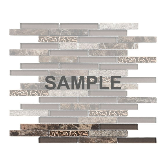 Sample - Brown Emperador Dark Marble Stone Glass Rose Gold Trim Mosaic Tile Backsplash