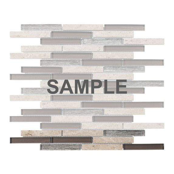 Sample - Brown Sina Pearl Marble Stone Glass Blended Brick Joint Mosaic Tile Backsplash