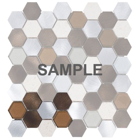 Sample - Modket Brown Beige Marble Metallic Hexagon Modern Mosaic Tile Backsplash Kitchen
