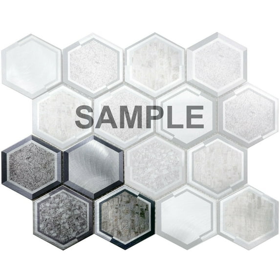 Sample - Modket Gray Aluminum Hexagon Modern Metallic Modern Mosaic Tile Backsplash Kitchen Wall