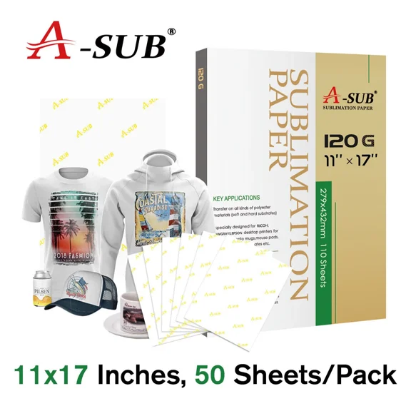 Sample Pack - A-SUB Sublimation Paper 11x17 120g 50 Sheets for Inkjet Printer Sublimation Heat Transfer