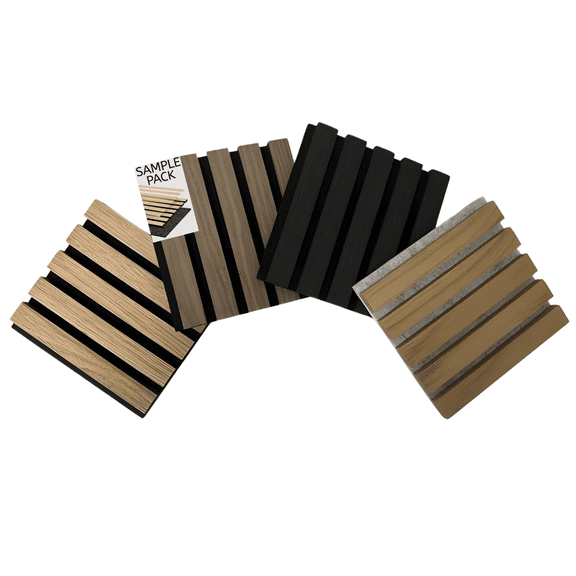[Sample Pack] Wood Wall Panels | Acoustic Panels for Interior Wall Dcor on Felt Back Board | Decorative Slat Panels for Wall and Ceilings | Original 4 Color Small Sample Tiles