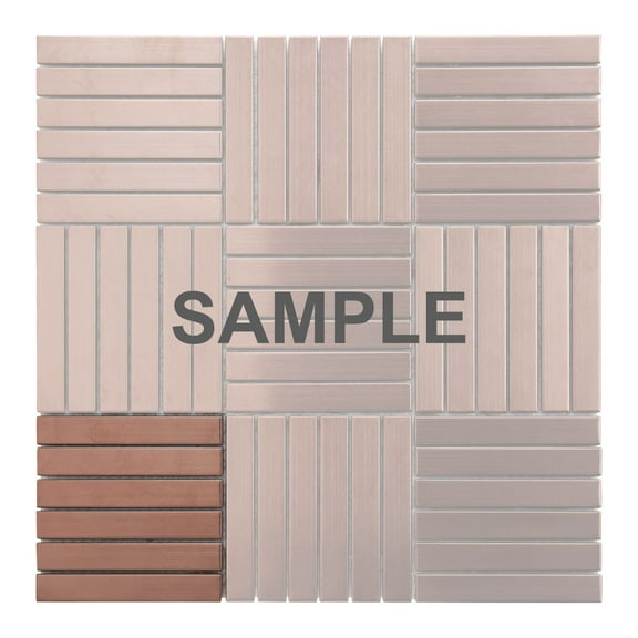 Sample - Rose Gold Copper Color Metallic Metal Basketweave Parquet Mosaic Tile Backsplash