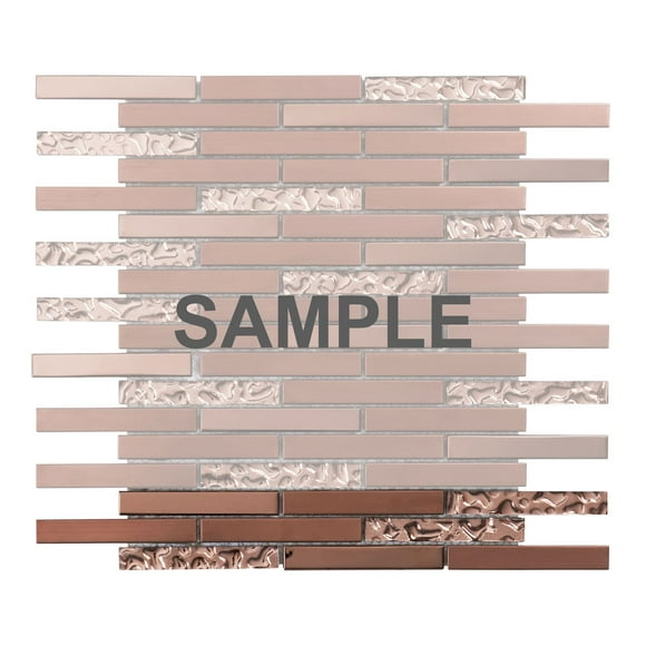 Sample - Rose Gold Copper Metallic Metal Glass Brick Joint Mosaic Tile Kitchen Backsplash