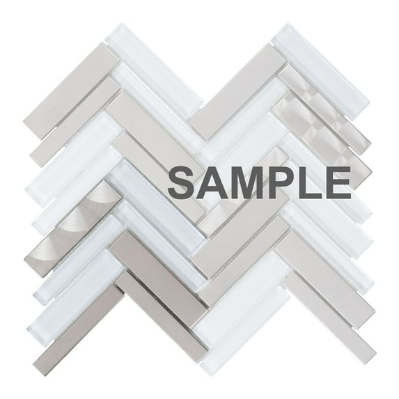 Sample - Stainless Steel Metallic Metal Super White Glass Mosaic Tile Kitchen Backsplash