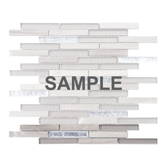Sample - Taupe Gray White Oak Marble Stone Glass Brick Joint Mosaic Tile Wall Backsplash
