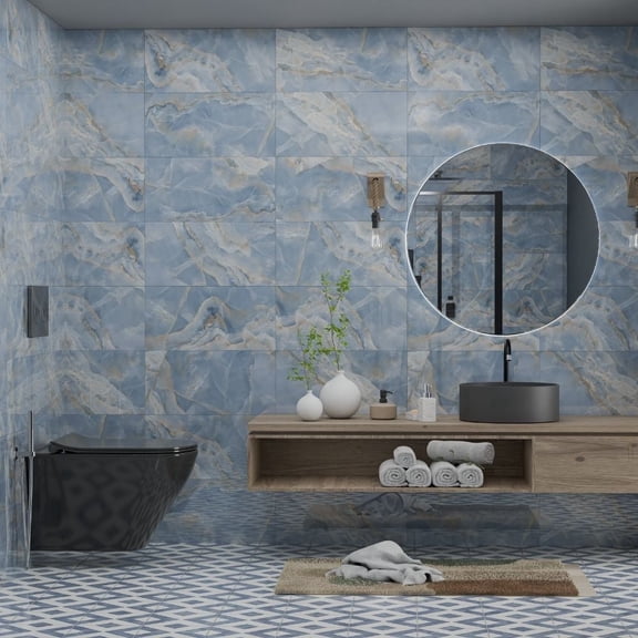 The Tile Life Monarch Jewel 4" x 4" Azul Polished Porcelain Tile Sample, 1 Piece