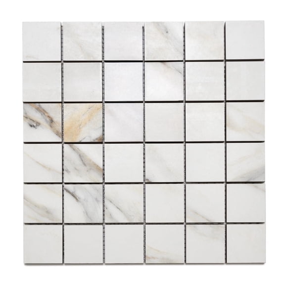 The Tile Life Monarch Oro Borghini 4" x 4" Calacatta Gold Matte Porcelain Mosaic Tile Sample, 1 Piece