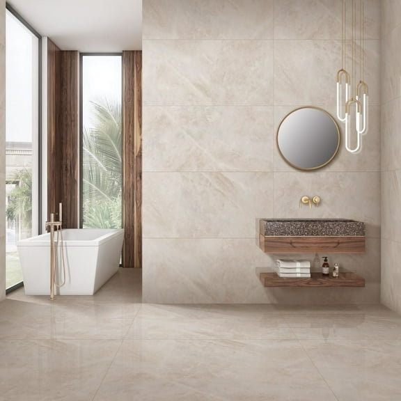 The Tile Life Nimbus Crema Polished Porcelain Floor & Wall Tile, 4 x 4 in, 1-Piece Sample