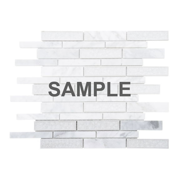 Sample - White Calacatta Marble Stone Crackle Glass Linear Mosaic Tile Kitchen Backsplash