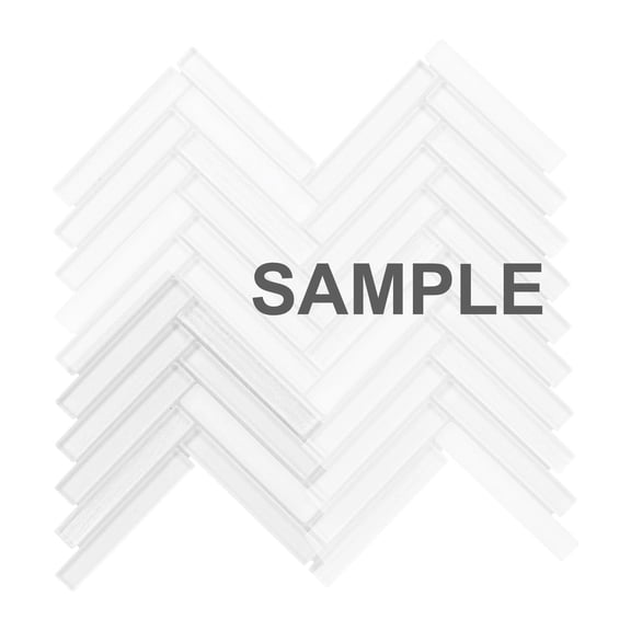 Sample - White Cold Spray Crystal Glass Herringbone Mosaic Tile Kitchen Bath Backsplash