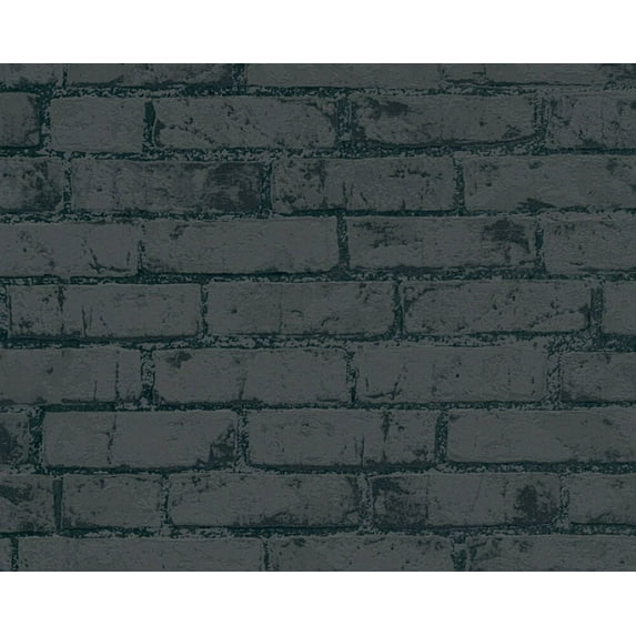 Sample for display purpose only.Concord Wallcoverings Textured Wallpaper Faux Cottage Featuring Bricks Wall, Black Metallic , 7 In x 10 In, 907882